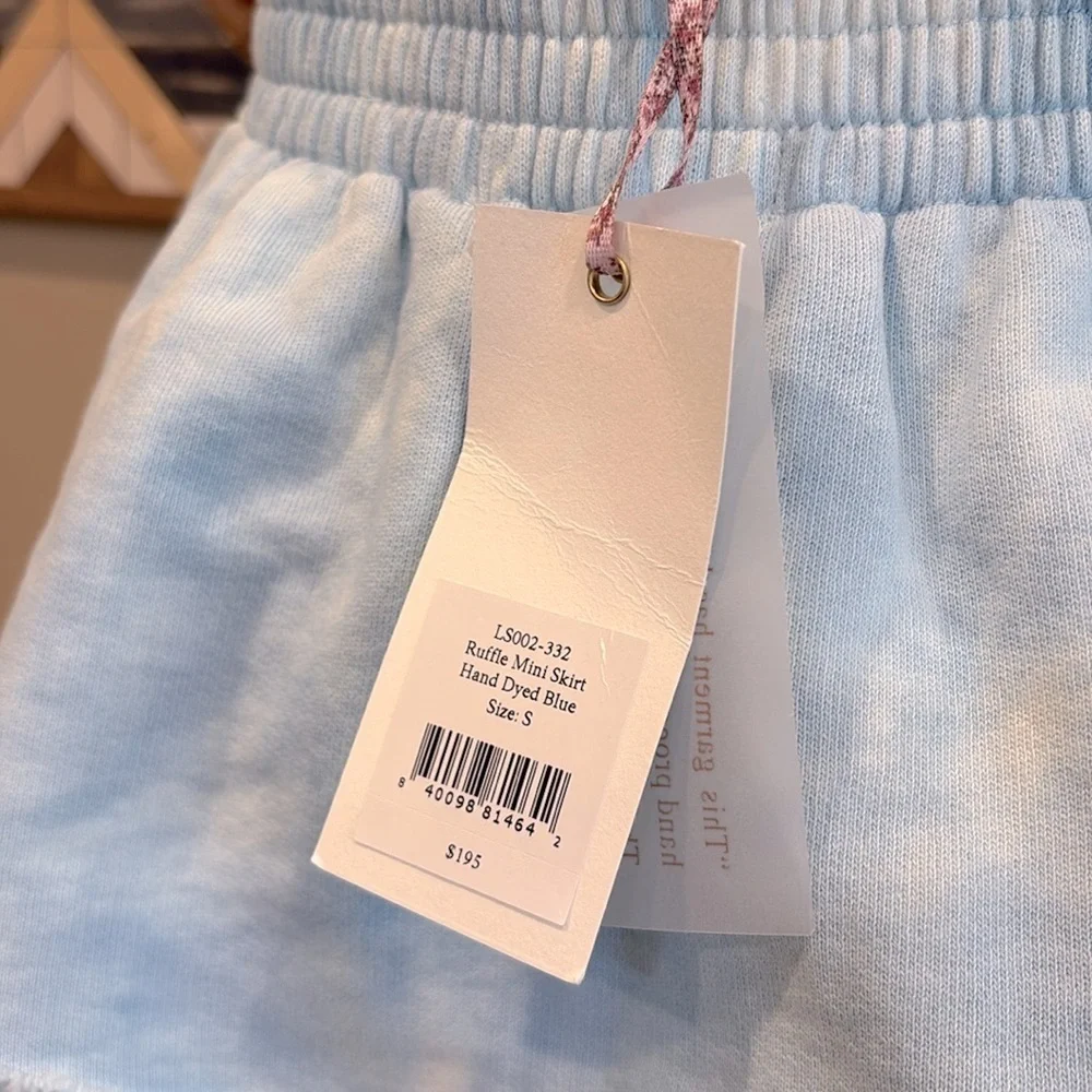 LoveShackFancy Ruffle Mini Skirt Dyed Blue Small NWT